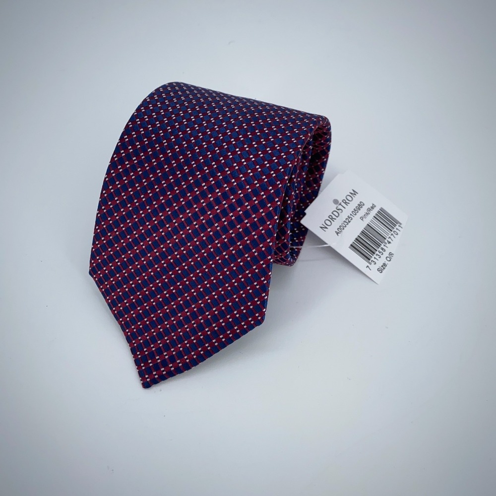 Eton Tie Mens One Size Navy Red Patterned Silk Classic Fit Necktie England Made